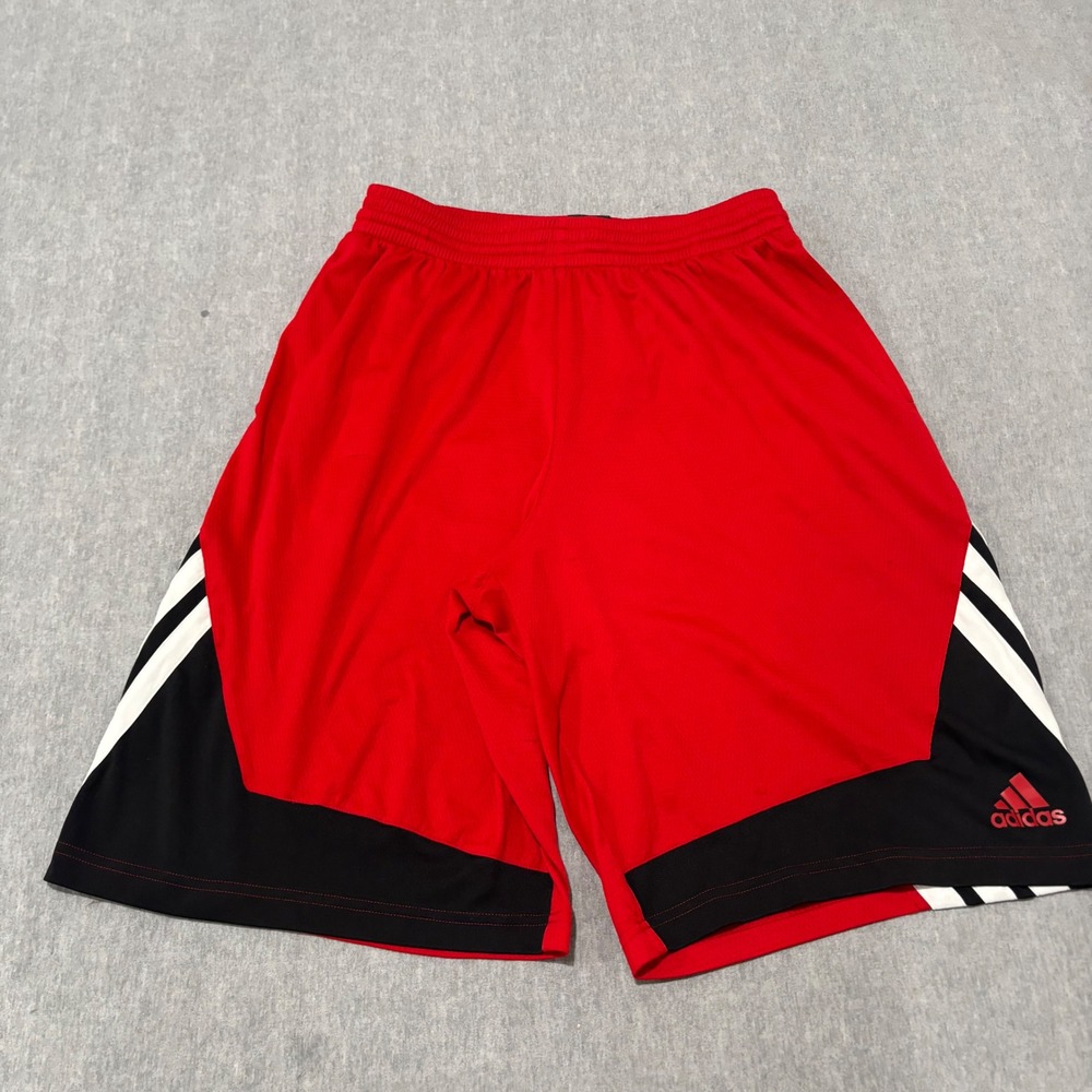 Adidas Mens Basketball Shorts Red Black White 3 Stripe Mesh Size Large RN 88387 - Picture 2 of 15